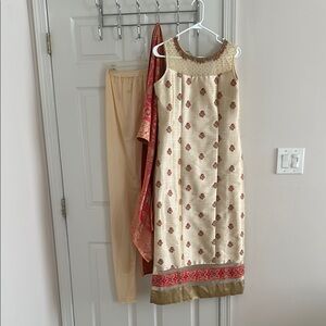 Cream And Pink embroidered salwar